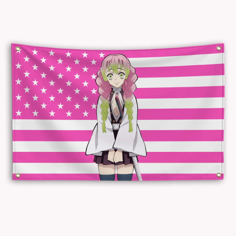 Anime Demon Slayer American Flag Rengoku Kyoujurou Kochou Shinobu Banner Advertising Home Decor Items Tapestry Garage Flags Hang