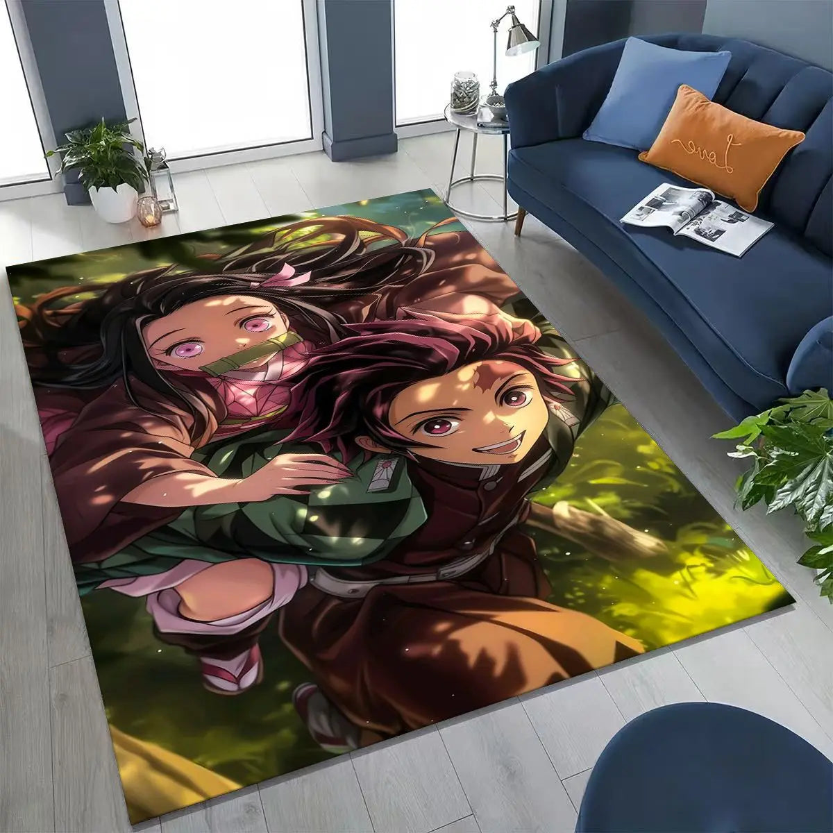Anime Demon S-Slayer Kamado Nezuko Tanjirou Cartoon Rug for Bedroom Living Room Sofa Home Doormat Decor,Kids Non-slip Floor Mat