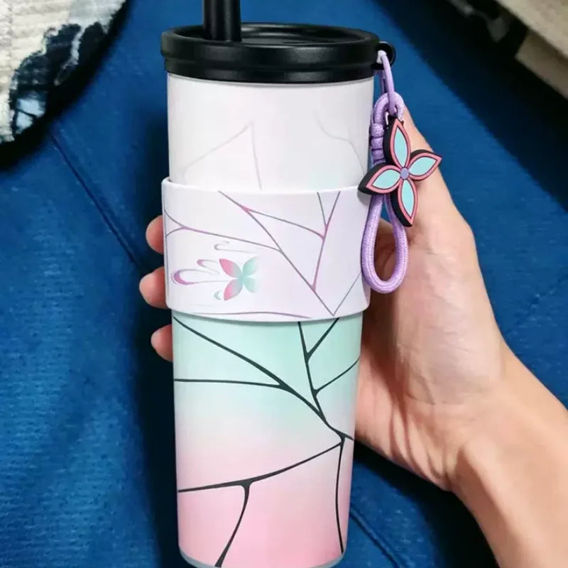 Anime Demon Slayer Vacuum Cup 24 Oz Tomioka Giyū 316 Stainless Steel High Capacity Car Coffee Cup Straw Thermos Cup Gift