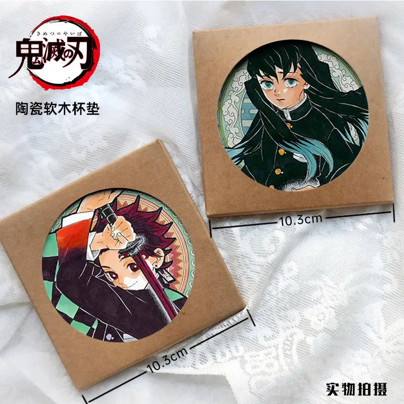Demon Slayer Coaster Fans Round Ceramic Cork High Temperature Resistant Coaster Tsuyuri Kanao Kamado Tanjirou Kamado Nezuko Gift