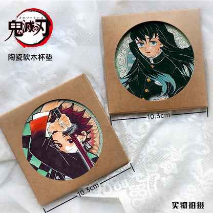 Demon Slayer Coaster Fans Round Ceramic Cork High Temperature Resistant Coaster Tsuyuri Kanao Kamado Tanjirou Kamado Nezuko Gift