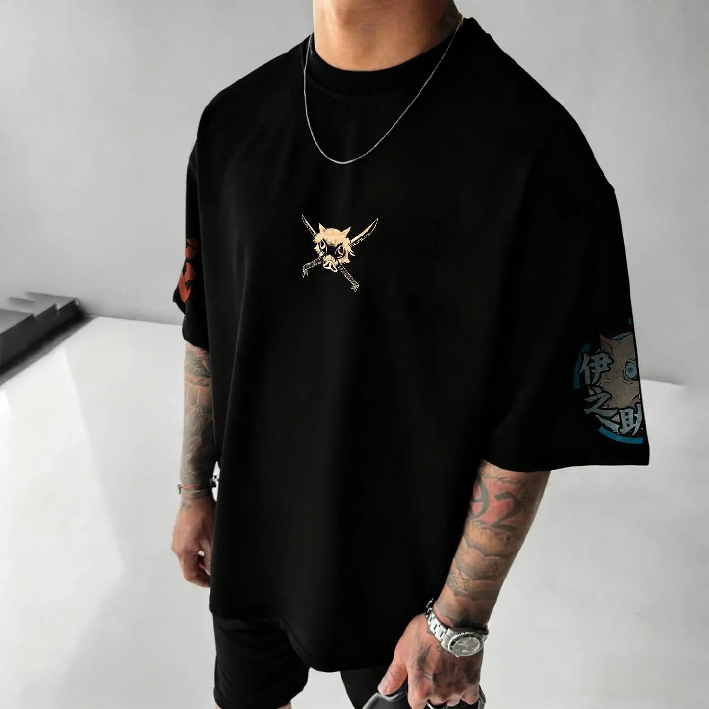 Demon Slayer Anime Hashibira Inosuke Printed T-shirt 2026 Men's Autumn/Winter Harajuku New Daily Casual Parent-child Top