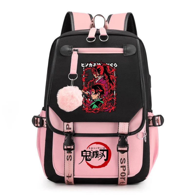Demon Slayer Anime Print Backpack for Girls Casual School Bookbag Lightweight Teen Travel Rucksack