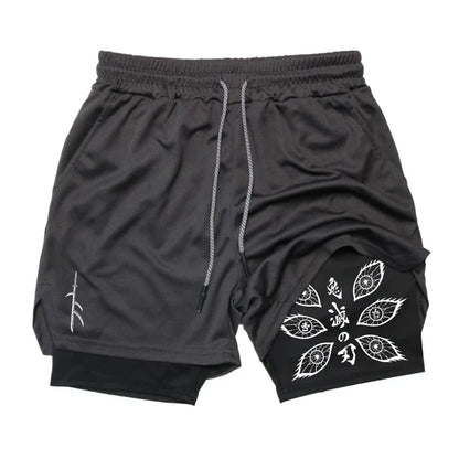 Demon Slayer Unisex Summer Sports Shorts Kokushibo Anime Printed Running Speed Dry Breathable 2-in-1 Double-layer Shorts