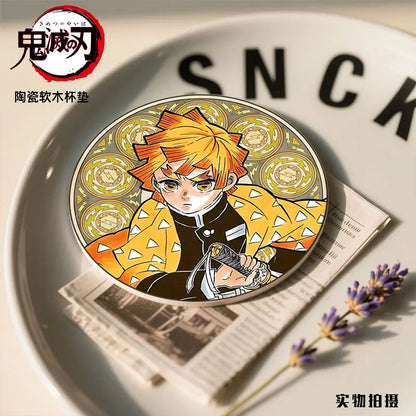 Demon Slayer Coaster Fans Round Ceramic Cork High Temperature Resistant Coaster Tsuyuri Kanao Kamado Tanjirou Kamado Nezuko Gift