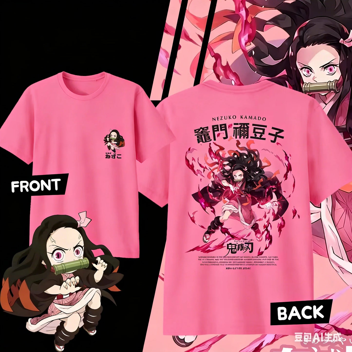 Demon Slayer Kamado Nezuko Pure Cotton T-shirt for 2026 Summer Kids/Men's/Women's Fashion Casual Cosplay Short Sleeved T-shirt