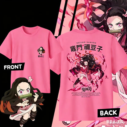 Demon Slayer Kamado Nezuko Pure Cotton T-shirt for 2026 Summer Kids/Men's/Women's Fashion Casual Cosplay Short Sleeved T-shirt