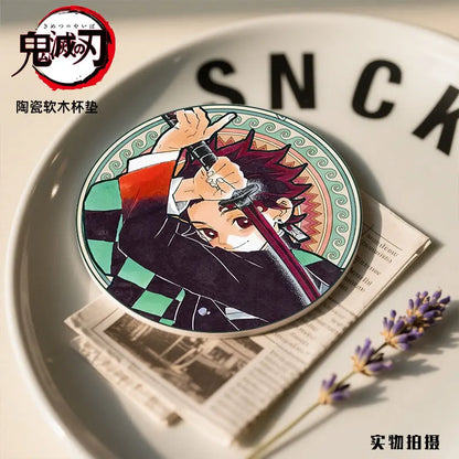 Demon Slayer Coaster Fans Round Ceramic Cork High Temperature Resistant Coaster Tsuyuri Kanao Kamado Tanjirou Kamado Nezuko Gift
