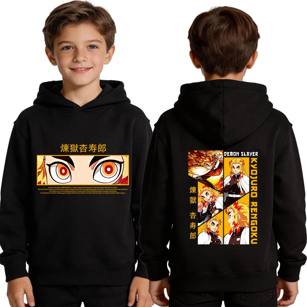 Kyojuro Rengoku Hoodie for Boys Anime Print Kimetsu no Yaiba Cosplay Sweatshirt Teen Kid Pullover Top
