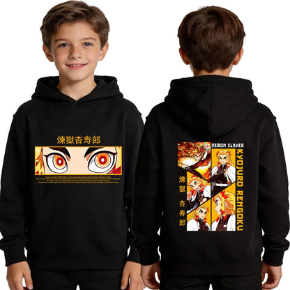 Kyojuro Rengoku Hoodie for Boys Anime Print Kimetsu no Yaiba Cosplay Sweatshirt Teen Kid Pullover Top