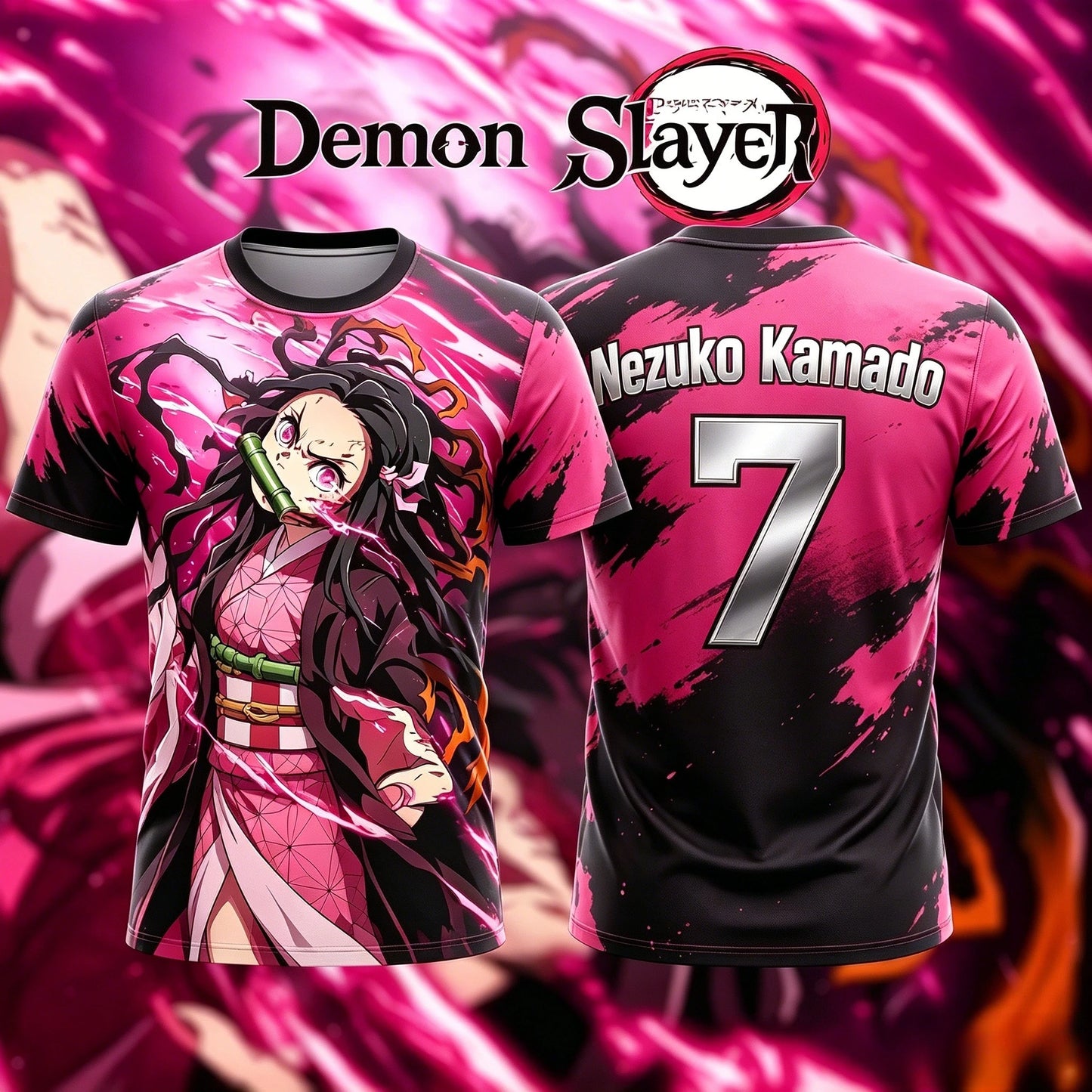2026 Summer New Adult Men's Demon Slayer NO.10 7 Nezuko Kamado 3D Printed Anime Football Jersey T-Shirt Kids Special Jersey Y2k