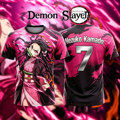 2026 Summer New Adult Men's Demon Slayer NO.10 7 Nezuko Kamado 3D Printed Anime Football Jersey T-Shirt Kids Special Jersey Y2k