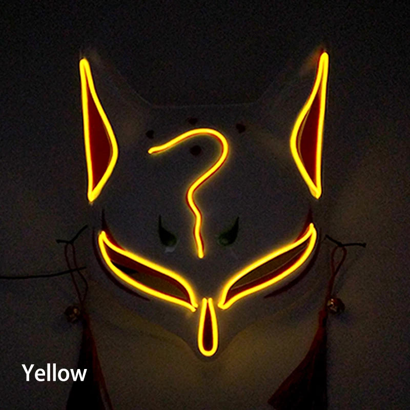 Glowing  Demon Slayer Mask Cosplay Japanese Cartoon Neon Light Samurai Mascara Luminous Led Fox Mask For Halloween Christmas