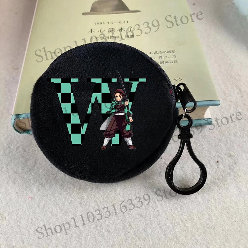 Demon Slayer Coin Purse Anime Figure Tanjiro Letters A-Z Wallet Key Earphones Storage Pouch Round Mini Zero Wallet Merchandise
