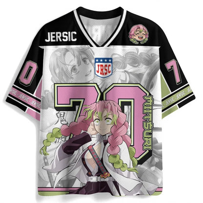 Demon Slayer Anime Series Number Jersey Oversize Daily Unisex Tops Tees Retro Korean Style Kpop Baseball Hockey Outfit T-shirt