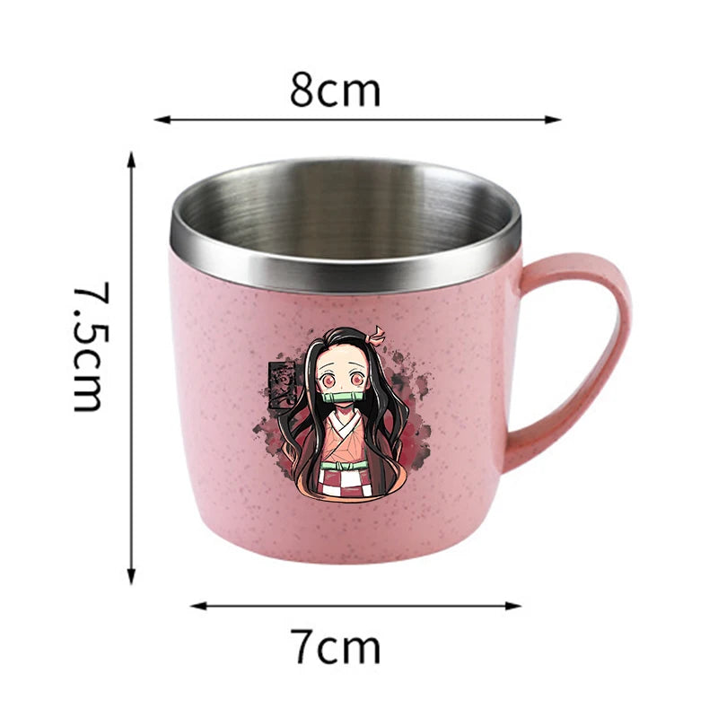 Demon Slayer Kimetsu No Yaiba Double Layer Anti-scalding Water Cup Anime 304 Stainless Steel Milk Mug Anti Drop Water Glass Gift