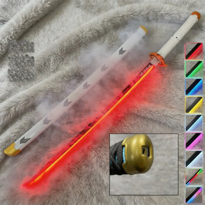 40inch Demon Slayer Kokushibo Katana LED Mist Original Lightsabre Real Katana Wood Vapor Cosplay Prop Schwert Vapour Toy Gift
