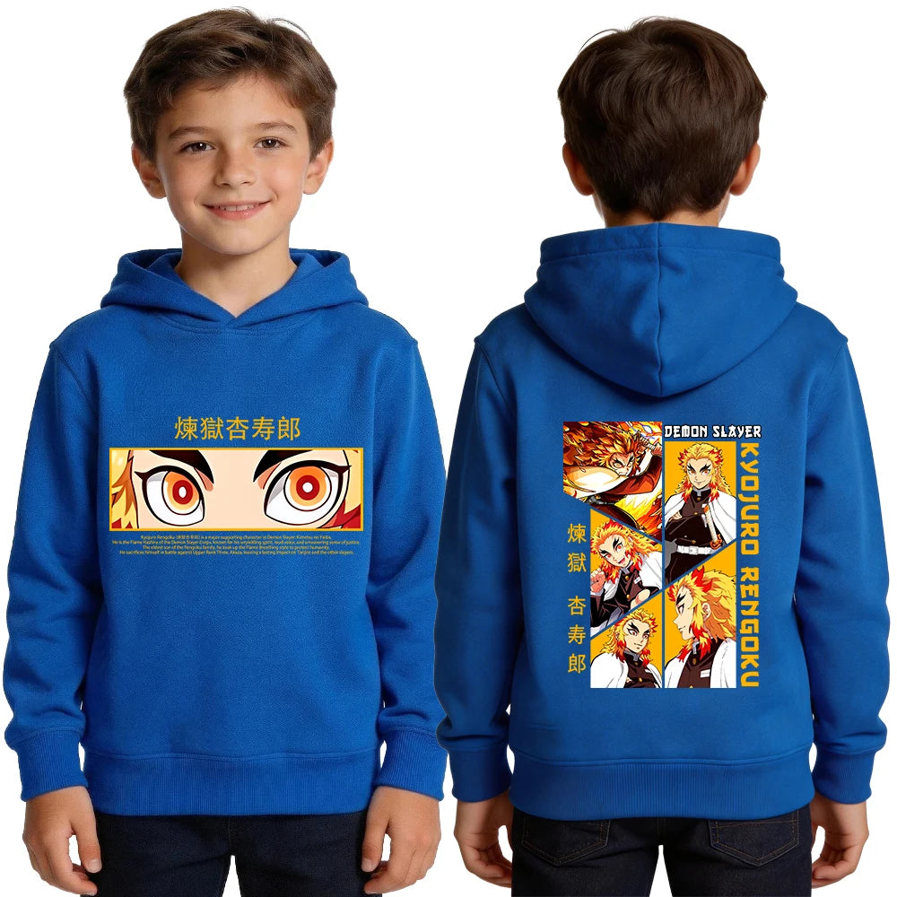 Kyojuro Rengoku Hoodie for Boys Anime Print Kimetsu no Yaiba Cosplay Sweatshirt Teen Kid Pullover Top