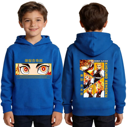 Kyojuro Rengoku Hoodie for Boys Anime Print Kimetsu no Yaiba Cosplay Sweatshirt Teen Kid Pullover Top