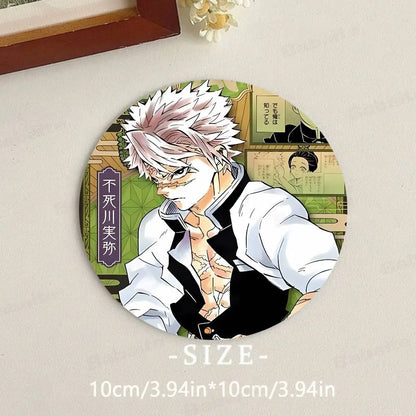 Cartoon Character Shinazugawa Sanemi Wood Coasters Round Coaster Non-slip Heat Insulation Coffee Mats Home Accessories Kitchen