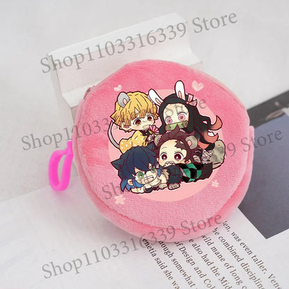 Demon Slayer Coin Purse Anime Figure Tanjiro Nezuko  Giyu Tomioka Wallet Key Earphones Storage Pouch Cute Round Mini Zero Wallet