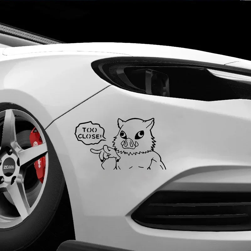 Too Close Warning Demon Slayer Anime Car Sticker Auto Body Bumper Window Motorcycle Laptop Wall Vinyl Film Decal Car Accessories