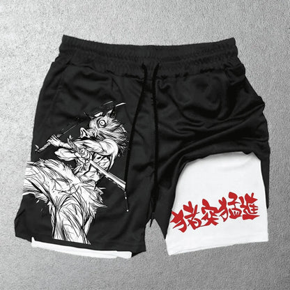 Unisex Demon Slayer Hashibira Inosuke 2026 Summer Shinjuku Anime Printed Loose Trendy Quick Drying Double Layer Sports Shorts