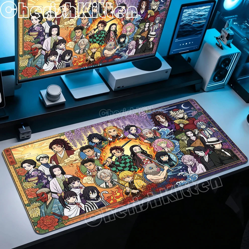 XXL Mouse Pad Large Demon Slayer Mousepad Office Computer Keyboard Gaming Table Mats for Laptop PC Anti-Slip Rubber Desk Mat