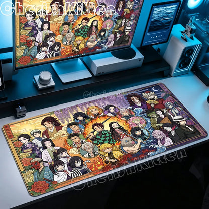 XXL Mouse Pad Large Demon Slayer Mousepad Office Computer Keyboard Gaming Table Mats for Laptop PC Anti-Slip Rubber Desk Mat