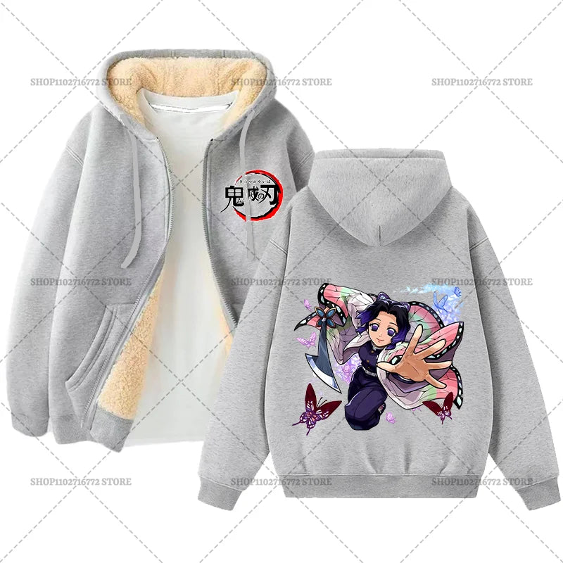 Fashion Clothes Anime Kimetsus No Yaibas Print Sweatshirt Men Women Demons Slayers Winter Loose Fleece Zipper Coat Hoodies Gift