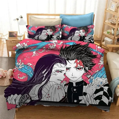 3D Demon Slayer Bedding Set All Season Duvet Cover Set Bedspread Pillowcase King Queen Full Single Size Bed Linen Boys Teen Gift