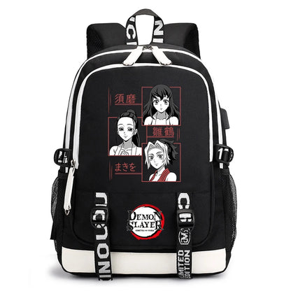 Demon Slayer Anime Print Student Backpack USB Charging Port Lightweight School Bag for Boys Girls