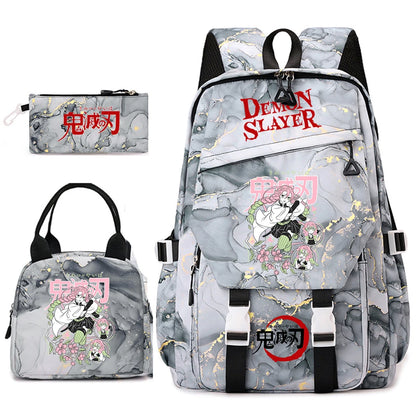 Demon Slayer Anime Backpack Set for Girls Demon Slayer 3Pcs School Bag Lunch Kit Pouch