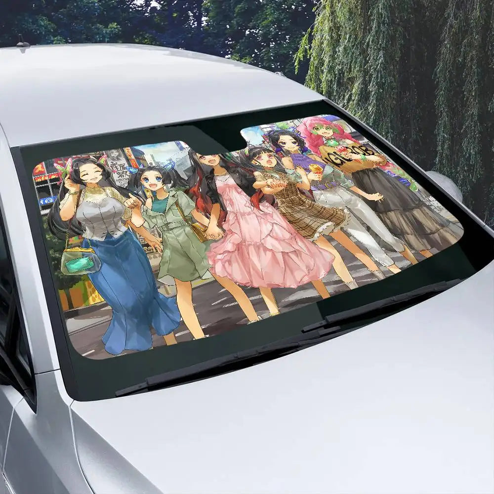 Demon Slayer Windshield Sunshade Anime Cute Car Front Windshield 70x130cm Sun Visor Heat Reflector