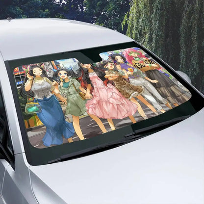 Demon Slayer Windshield Sunshade Anime Cute Car Front Windshield 70x130cm Sun Visor Heat Reflector