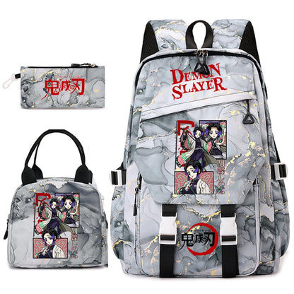 Demon Slayer Anime Backpack Set for Girls Demon Slayer 3Pcs School Bag Lunch Kit Pouch