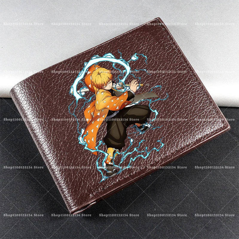 Demon Slayer Man Wallet Anime Print Short Wallets Portable Card Pack Fashion Zipper Coin Purse Adult Card Holder Male Money Bag