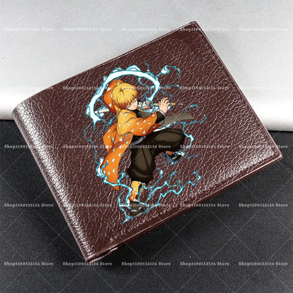 Demon Slayer Man Wallet Anime Print Short Wallets Portable Card Pack Fashion Zipper Coin Purse Adult Card Holder Male Money Bag