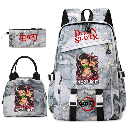 Demon Slayer Anime Backpack Set for Girls Demon Slayer 3Pcs School Bag Lunch Kit Pouch