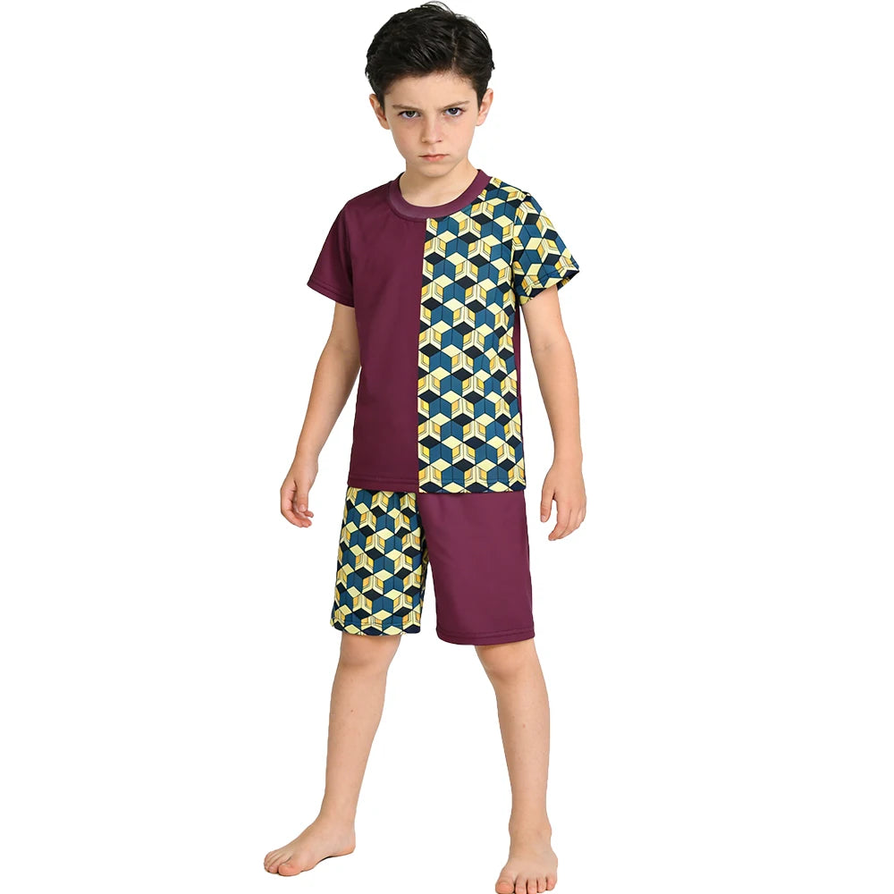 Kids Boys Girls Japanese Anime Style 2 Piece Pajama Set Short Sleeve Geometric Print Sleepwear Tanjiro Nezuko Zenitsu Loungewear