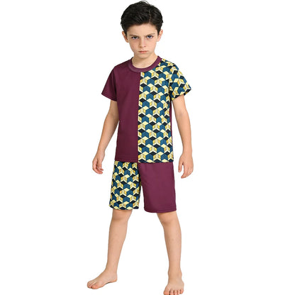 Kids Boys Girls Japanese Anime Style 2 Piece Pajama Set Short Sleeve Geometric Print Sleepwear Tanjiro Nezuko Zenitsu Loungewear