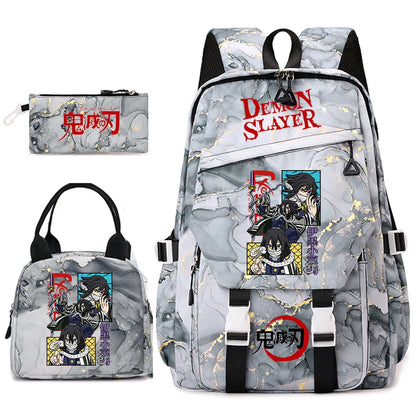Demon Slayer Anime Backpack Set for Girls Demon Slayer 3Pcs School Bag Lunch Kit Pouch