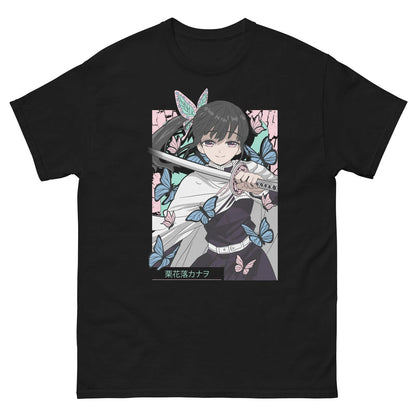 Summer Kanao Tsuyuri Demon Slayer Elegant Anime Black Shirt Japanaise Manga Gift Art Boys Round Neck Short Sleeve