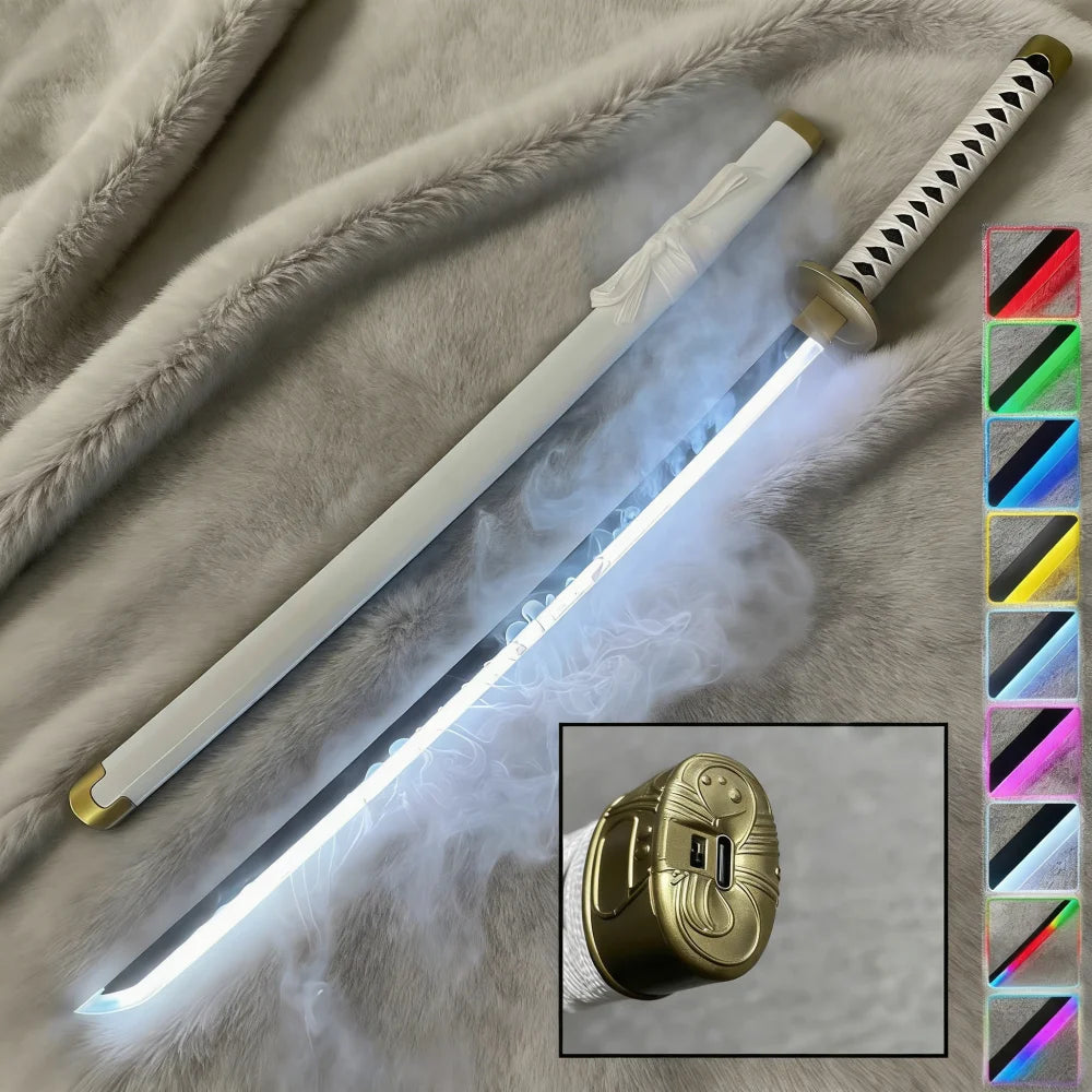 40inch Demon Slayer Kokushibo Katana LED Mist Original Lightsabre Real Katana Wood Vapor Cosplay Prop Schwert Vapour Toy Gift