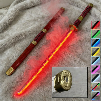 40inch Demon Slayer Kokushibo Katana LED Mist Original Lightsabre Real Katana Wood Vapor Cosplay Prop Schwert Vapour Toy Gift