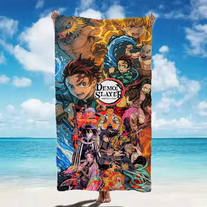 Demon Slayer 2026 Beach Towel soft quick dry microfiber with classic anime character print for beach camping and daily home use