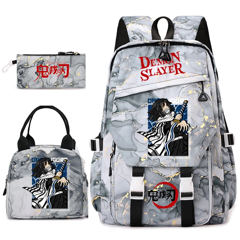 Demon Slayer Anime Backpack Set for Girls Demon Slayer 3Pcs School Bag Lunch Kit Pouch