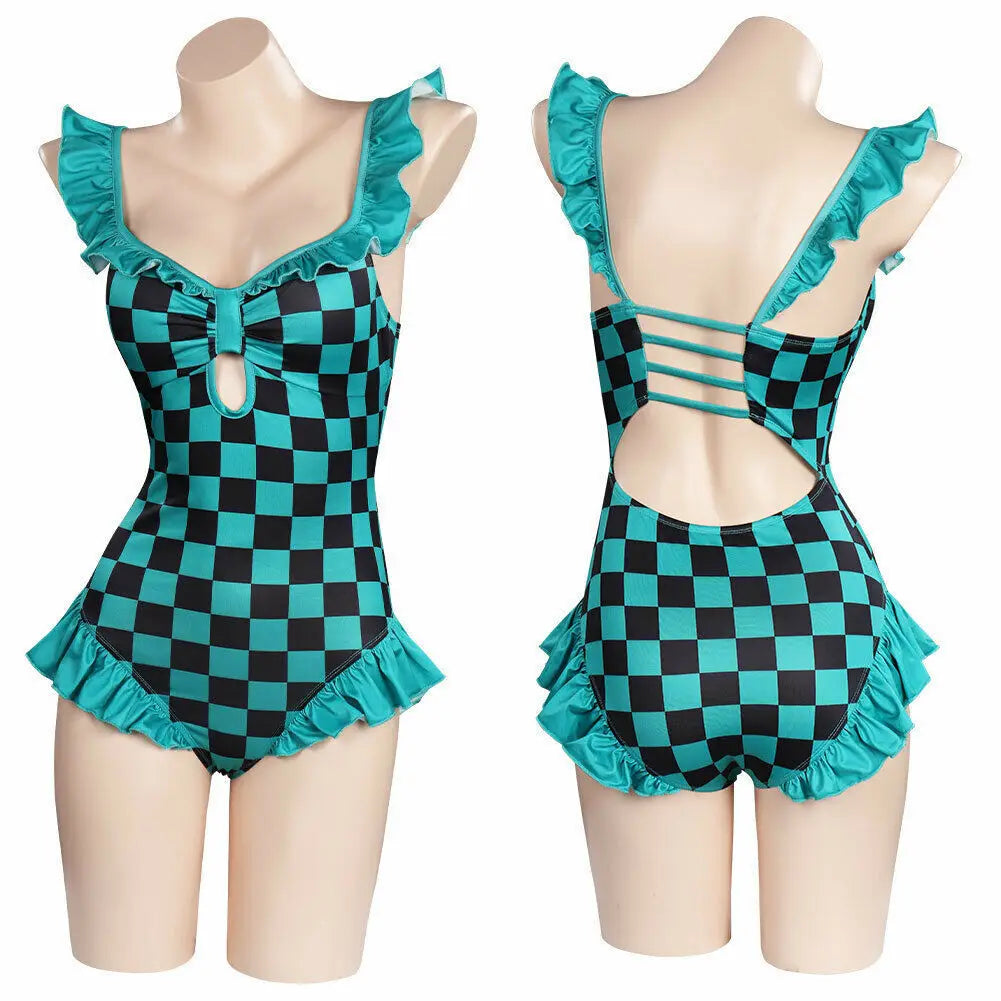 Anime Demonn Slayer Cosplay Swimsuit Shinobu Kimetsu No Yaiba Tanjiro Nezuko Bathing Suit for Pool Beach Party Cosplay Costume