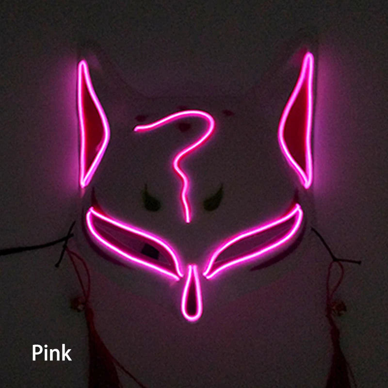 Glowing  Demon Slayer Mask Cosplay Japanese Cartoon Neon Light Samurai Mascara Luminous Led Fox Mask For Halloween Christmas