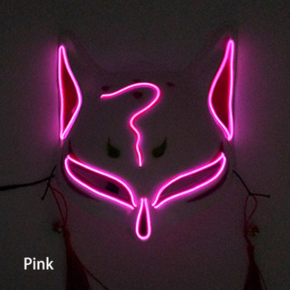 Glowing  Demon Slayer Mask Cosplay Japanese Cartoon Neon Light Samurai Mascara Luminous Led Fox Mask For Halloween Christmas